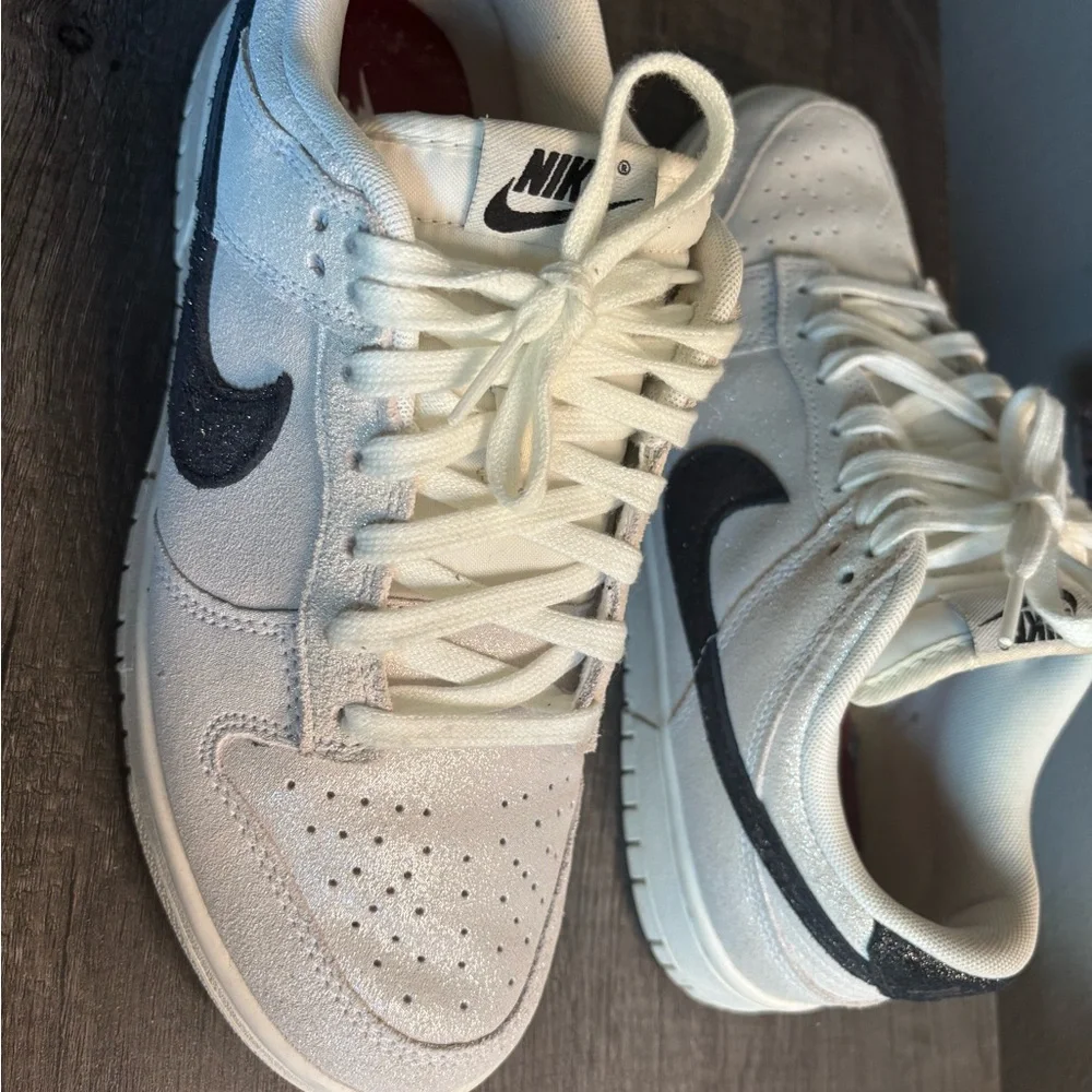 Sparkly Nike Dunks: White Sparkle with Black Swoosh